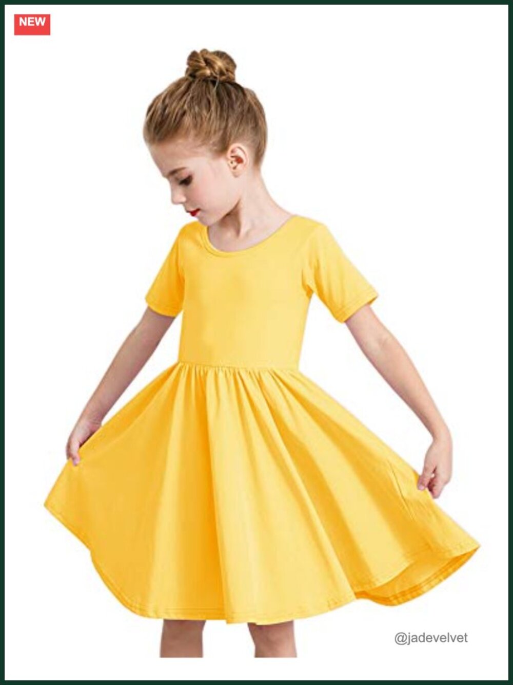 Girls Short Sleeve Skater Dress Twirl A Line Solid T-Shirt Dress Casual School